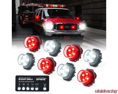 Xprite USA LED Hideaway Strobe Lights | Covert Series White/Red 8pcs - 52013-8-WR