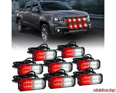 Xprite USA Surface Mount Grille Emergency Strobe Lights White/Red 8 pcs - 52025-G3-WR-8PC