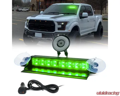 Xprite USA Windshield Strobe Light with Suction Cups Green - WSL-G2-8IN-G