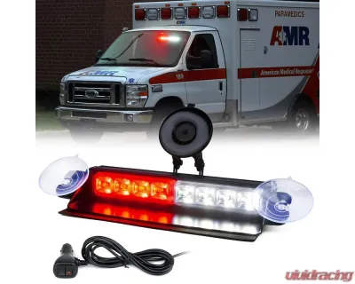 Xprite USA Windshield Strobe Light with Suction Cups White/Red - WSL-G2-8IN-WR