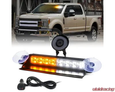 Xprite USA Windshield Strobe Light with Suction Cups Amber/White - WSL-G2-8IN-WY