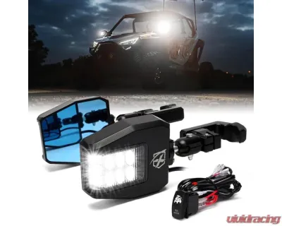 Xprite USA UTV Side View Mirrors with LED Spotlights and C-Clamp Brackets  Clear - SXL-SM-G25-CLR
