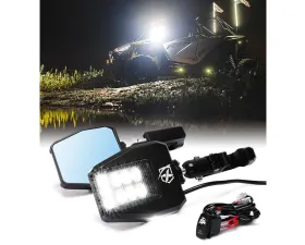 Xprite USA UTV Side Mirrors with LED Spotlights and Puddle Lights Clear