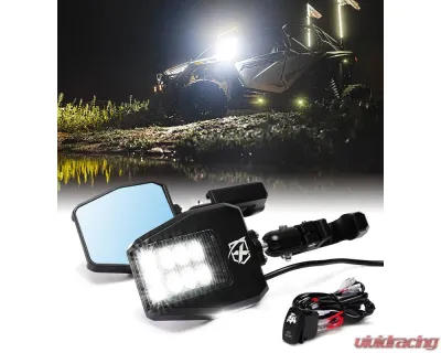 Xprite USA UTV Side Mirrors with LED Spotlights and Puddle Lights Clear - SXL-SM-G26-CLR