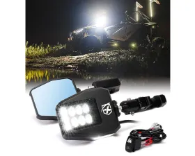 Xprite USA UTV Side Mirrors with LED Spotlights and Puddle Lights Smoke