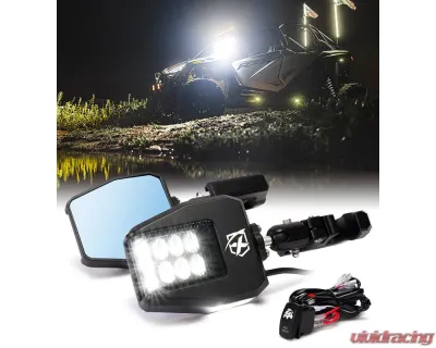 Xprite USA UTV Side Mirrors with LED Spotlights and Puddle Lights Smoke - SXL-SM-G26-SMK