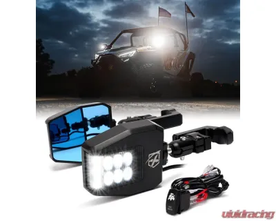Xprite USA UTV Side View Mirrors with LED Spotlights and C-Clamp Brackets Smoke - SXL-SM-G25-SMK