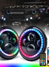 Xprite USA 7" RGB Headlights with Chasing Halo | Exhibit Series Jeep Wrangler TJ | JK 1997-2018                                     - XP-JL-HL-JK-90W-G3-CHASE - Image 2