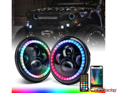 Xprite USA 7" RGB Headlights with Chasing Halo | Exhibit Series Jeep Wrangler TJ | JK 1997-2018 - XP-JL-HL-JK-90W-G3-CHASE