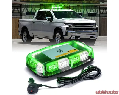 Xprite USA Mini LED Rooftop Strobe Light Bar with Magnetic Base | Blaze 2.0 White/Green - SL-C107M-G2-WG