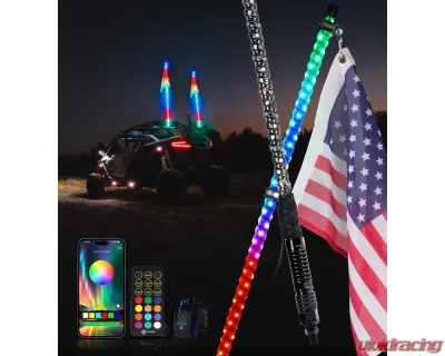 Xprite USA RGB-W Whip Lights with a Durable Spring Base 5ft 2pcs - DL-WL-CHASE+W-5FT-BT+RF-2PC