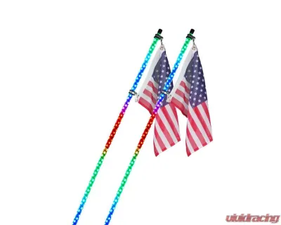 Xprite USA RGB-W Whip Lights with a Durable Spring Base 5ft 2pcs - DL-WL-CHASE+W-5FT-BT+RF-2PC