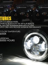 Xprite USA 7" RGB Headlights with Chasing Halo | Exhibit Series Jeep Wrangler TJ | JK 1997-2018                                     - XP-JL-HL-JK-90W-G3-CHASE - Image 3