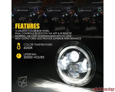 Xprite USA 7" RGB Headlights with Chasing Halo | Exhibit Series Jeep Wrangler TJ | JK 1997-2018 - XP-JL-HL-JK-90W-G3-CHASE