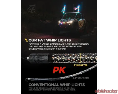 Xprite USA RGB-W Fat Whip Lights 2ft 2pcs - DL-WL42MM-CHASE+W-2FT-BT+RF-2PC