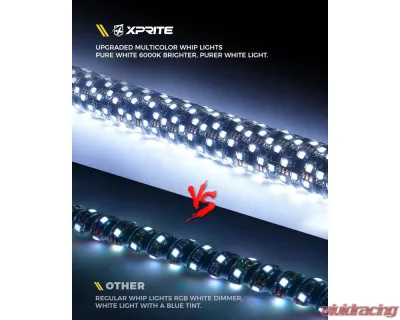 Xprite USA RGB-W Fat Whip Lights 2ft 2pcs - DL-WL42MM-CHASE+W-2FT-BT+RF-2PC