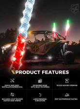 Xprite USA Spiral Static LED Whip Light with Mexico Eagle Flag 4ft 2pcs                                     - DL-WL-SOLID-4FT-GWR-2PC - Image 3