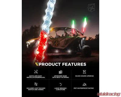 Xprite USA Spiral Static LED Whip Light with Mexico Eagle Flag 4ft 2pcs - DL-WL-SOLID-4FT-GWR-2PC