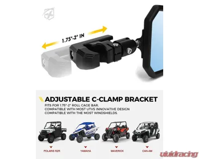 Xprite USA UTV Side Mirrors with Adjustable Bracket Xprite Logo - SXP-SM-G24-K