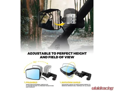 Xprite USA UTV Side View Mirrors with LED Spotlights and C-Clamp Brackets Smoke - SXL-SM-G25-SMK