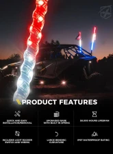Xprite USA The Spiral Solid Color LED Whip Light with Spring Mount Red/White/Blue 5ft 2pcs                                     - DL-WL-SOLID-5FT-RWB-2PC - Image 3