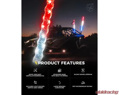 Xprite USA The Spiral Solid Color LED Whip Light with Spring Mount Red/White/Blue 5ft 2pcs - DL-WL-SOLID-5FT-RWB-2PC