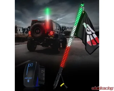 Xprite USA Spiral Static LED Whip Light with Mexico Eagle Flag 3ft 1pcs - DL-WL-SOLID-3FT-GWR