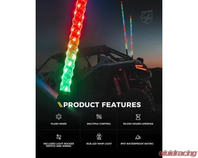 Xprite USA RGB-W Whip Lights with a Durable Spring Base 5ft 2pcs - DL-WL-CHASE+W-5FT-BT+RF-2PC