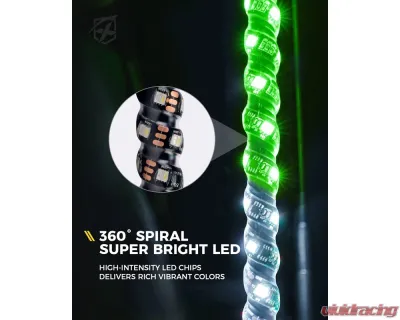 Xprite USA Spiral Static LED Whip Light with Mexico Eagle Flag 4ft 2pcs - DL-WL-SOLID-4FT-GWR-2PC