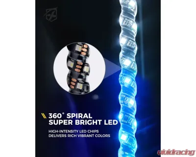 Xprite USA The Spiral Solid Color LED Whip Light with Spring Mount Red/White/Blue 5ft 2pcs - DL-WL-SOLID-5FT-RWB-2PC