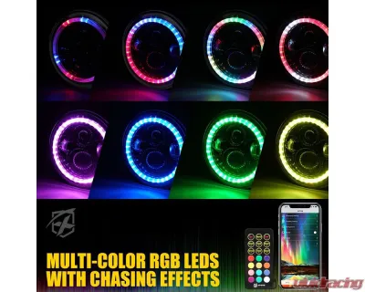 Xprite USA 7" RGB Headlights with Chasing Halo | Exhibit Series Jeep Wrangler TJ | JK 1997-2018 - XP-JL-HL-JK-90W-G3-CHASE