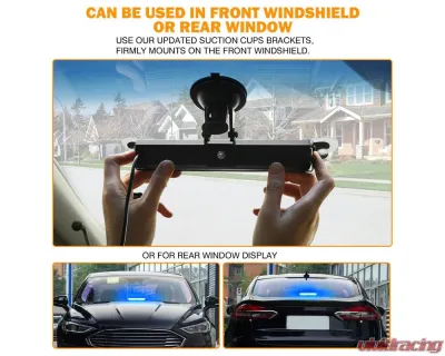 Xprite USA Windshield Strobe Light with Suction Cups Amber - WSL-G2-8IN-Y