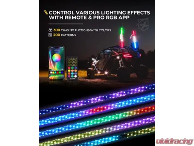 Xprite USA RGB LED Whip Lights with Spring Mount 3ft - DL-WL-CHASE-3FT-BT+RF