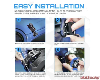 Xprite USA Aluminum Hood Latch with U.S. Flag Purple Jeep Wrangler | Gladiator 2007+ - ZS-0104-G1-PE