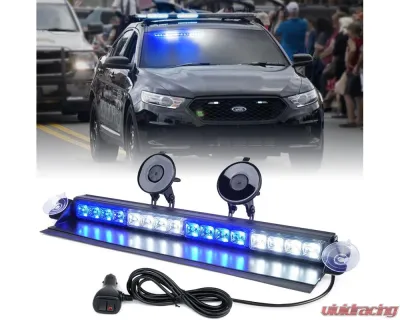 Xprite USA Windshield Dash Strobe Light with Suction Cups Blue/White - WSL-G2-16IN-WB