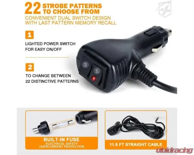 Xprite USA Windshield Dash Strobe Light with Suction Cups White - WSL-G2-16IN-W