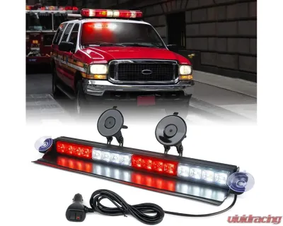 Xprite USA Windshield Dash Strobe Light with Suction Cups Red/White - WSL-G2-16IN-WR