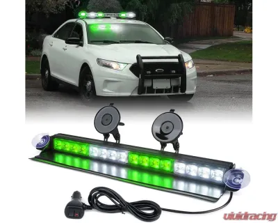 Xprite USA Windshield Dash Strobe Light with Suction Cups Green/White - WSL-G2-16IN-WG