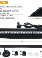 Xprite USA Windshield Dash Strobe Light with Suction Cups White                                     - WSL-G2-16IN-W - Image 5