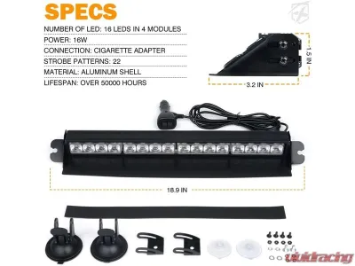 Xprite USA Windshield Dash Strobe Light with Suction Cups White - WSL-G2-16IN-W