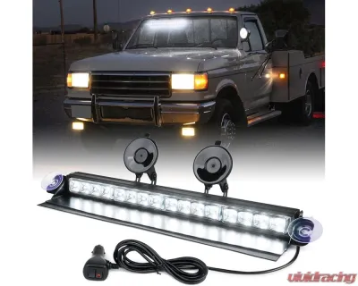 Xprite USA Windshield Dash Strobe Light with Suction Cups White - WSL-G2-16IN-W