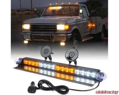 Xprite USA Windshield Dash Strobe Light with Suction Cups Amber/White - WSL-G2-16IN-WY