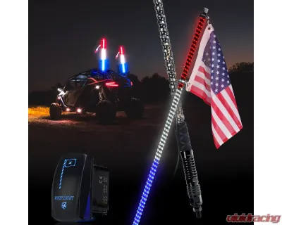 Xprite USA The Spiral Solid Color LED Whip Light with Spring Mount Red/White/Blue 5ft 2pcs - DL-WL-SOLID-5FT-RWB-2PC