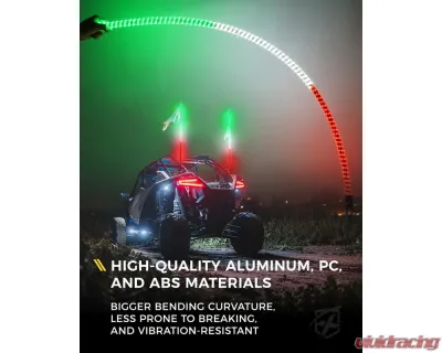 Xprite USA Spiral Static LED Whip Light with Mexico Eagle Flag 4ft 2pcs - DL-WL-SOLID-4FT-GWR-2PC