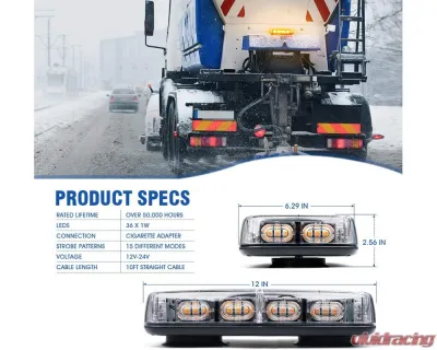 Xprite USA Mini LED Rooftop Strobe Light Bar with Magnetic Base | Blaze 2.0 Red - SL-C107-G2-R