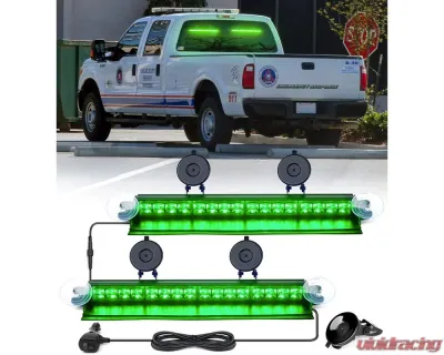 Xprite USA Windshield Dash Strobe Light with Suction Cups Green - WSL-G2-16IN-G