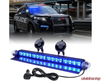 Xprite USA Windshield Dash Strobe Light with Suction Cups Blue - WSL-G2-16IN-B