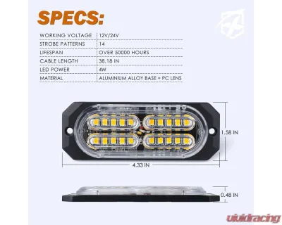 Xprite USA Surface Mount Grille Emergency Strobe Lights White/Blue 8 pcs - 52025-G3-WB-8PC