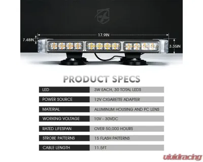 Xprite USA 18" Rooftop Mini Light Bar with Magnetic Mount - SL-L47M-17IN-G2-WY