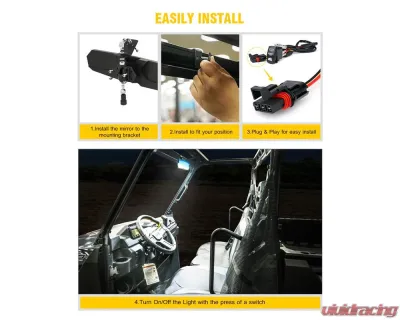 Xprite USA 13" UTV Center View Mirror with LED Lights and Rocker Switch | Valiant Series - UTV-CM-G15-13IN